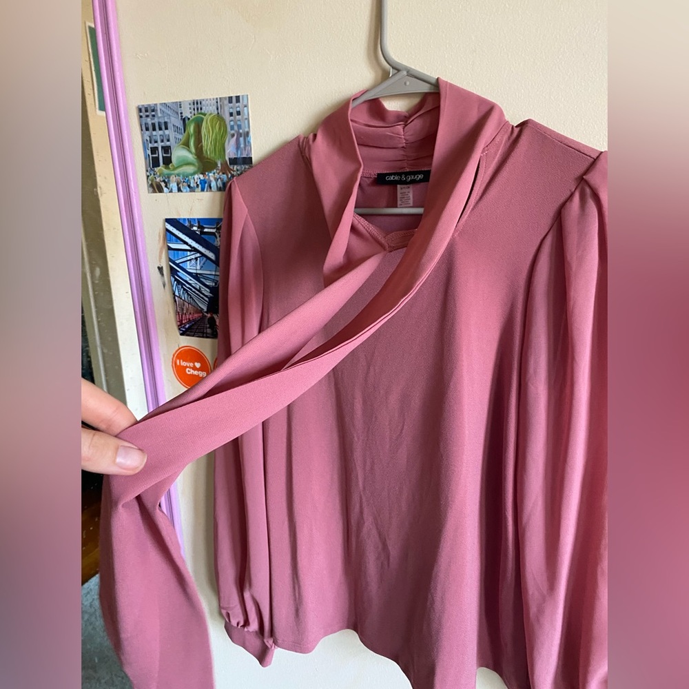 Cable & Gauge Pink Long Sleeve Blouse w/ Tie